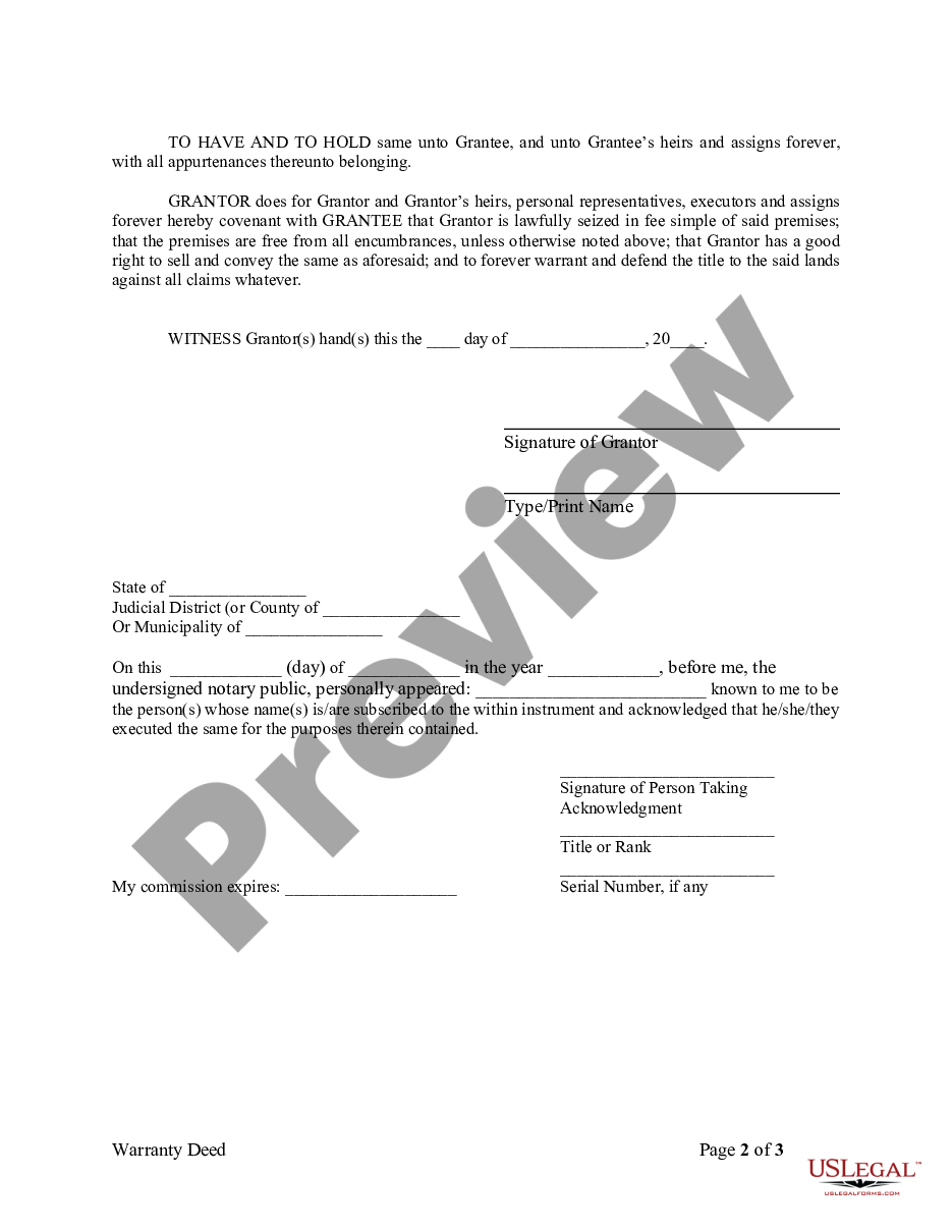 form Warranty Deed from Individual to a Trust preview