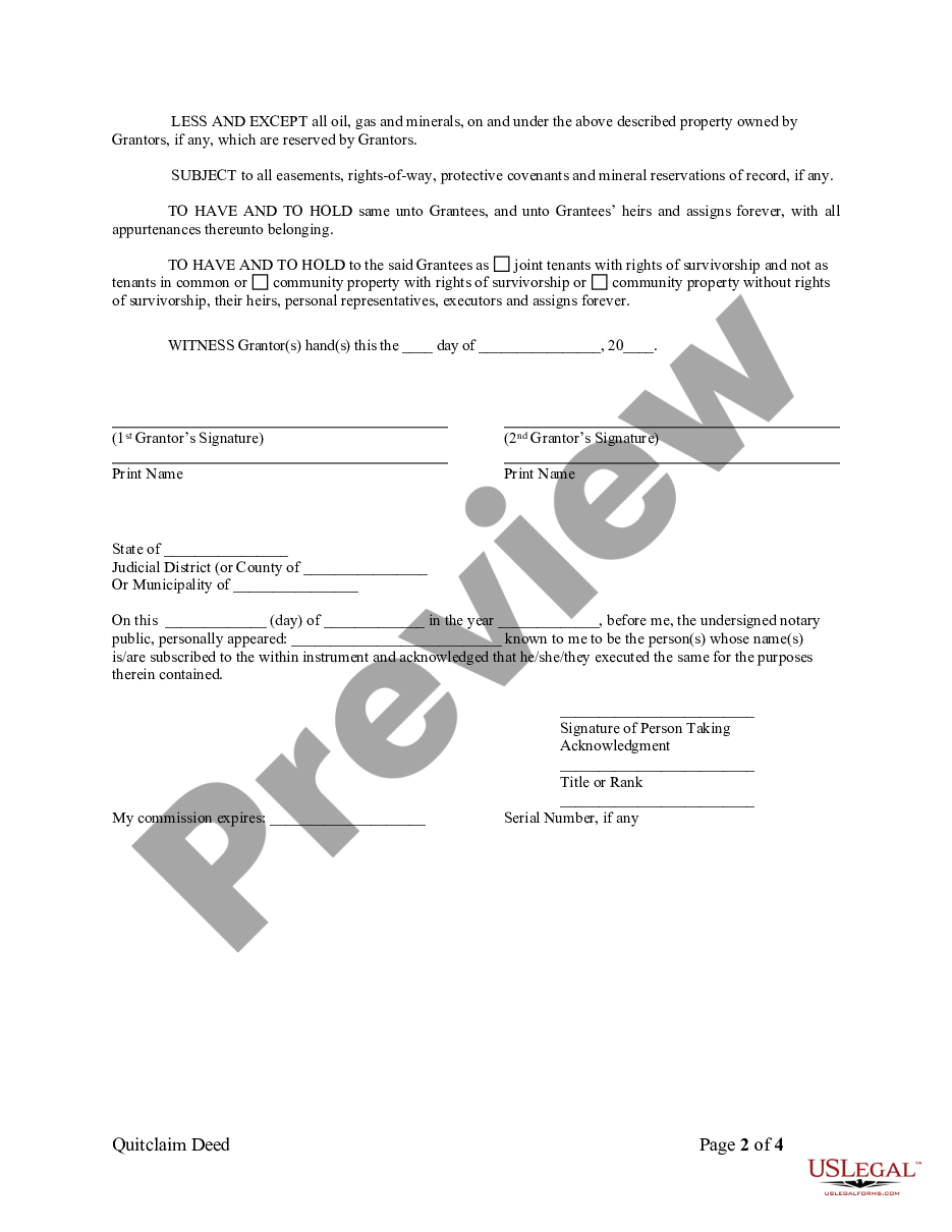 form Quitclaim Deed from Husband and Wife to Husband and Wife preview