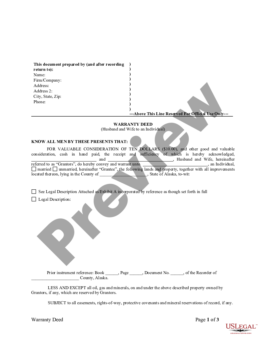 form Warranty Deed from Husband and Wife to an Individual preview