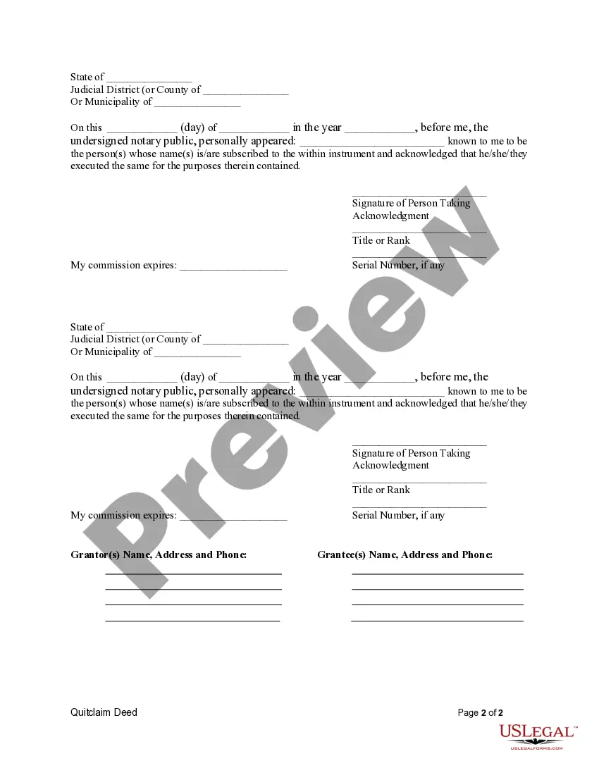 Preview Quitclaim Deed from Trust to a Individual