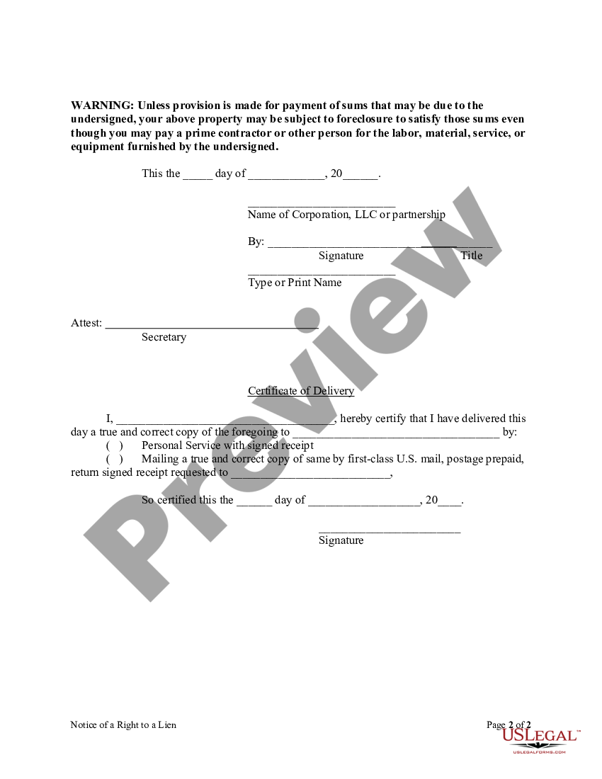 Alaska Notice of a Right to Claim Lien - Corporation or LLC - Alaska ...