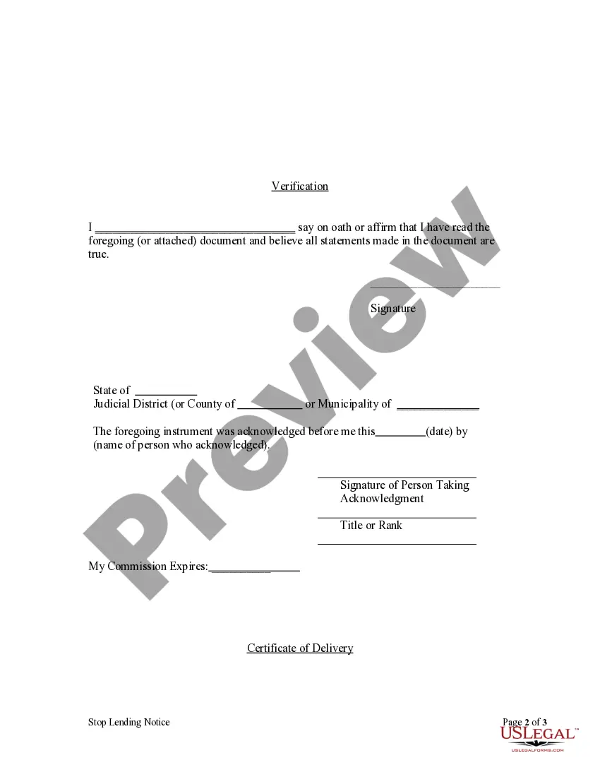 Preview Stop Lending Notice - Individual