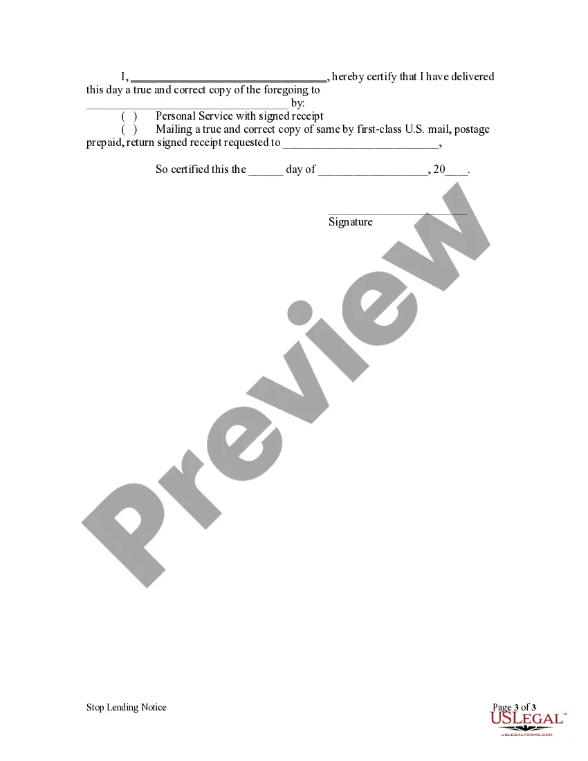 Preview Stop Lending Notice - Individual