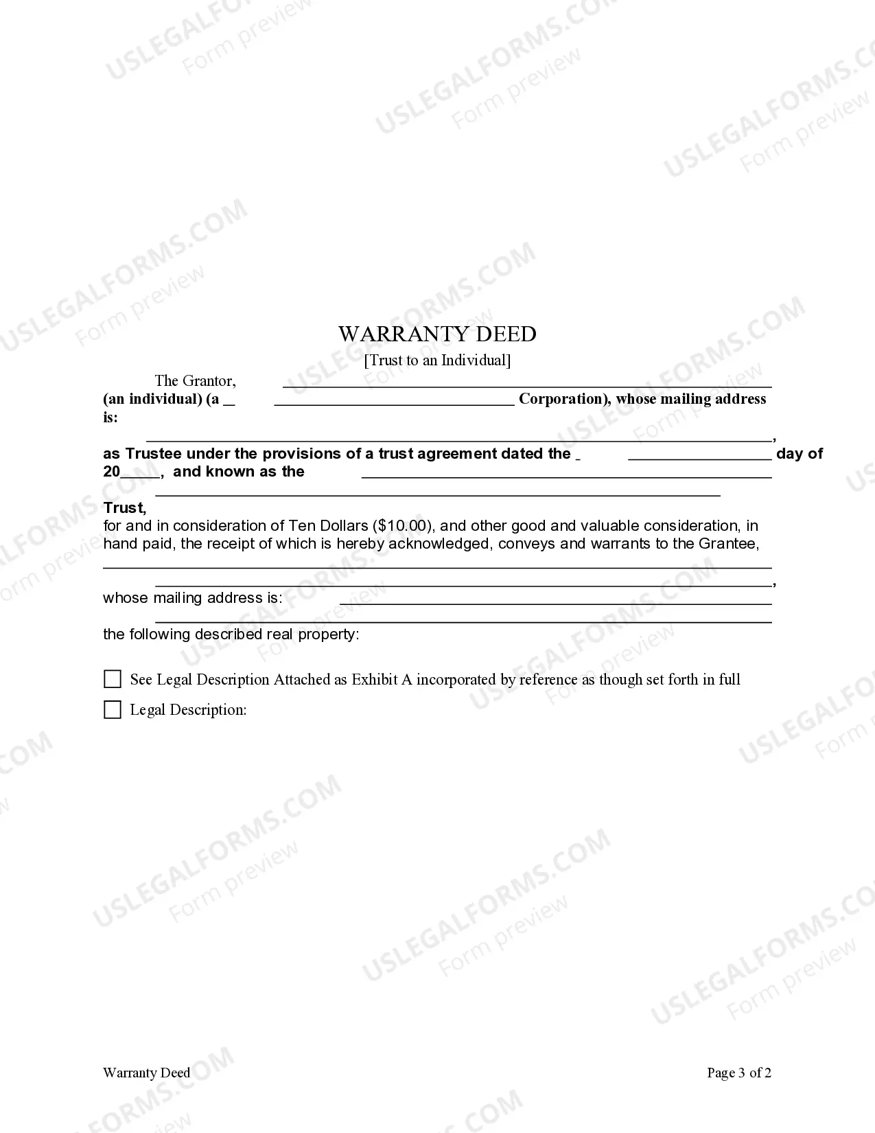 Preview Warranty Deed - Trust to an Individual