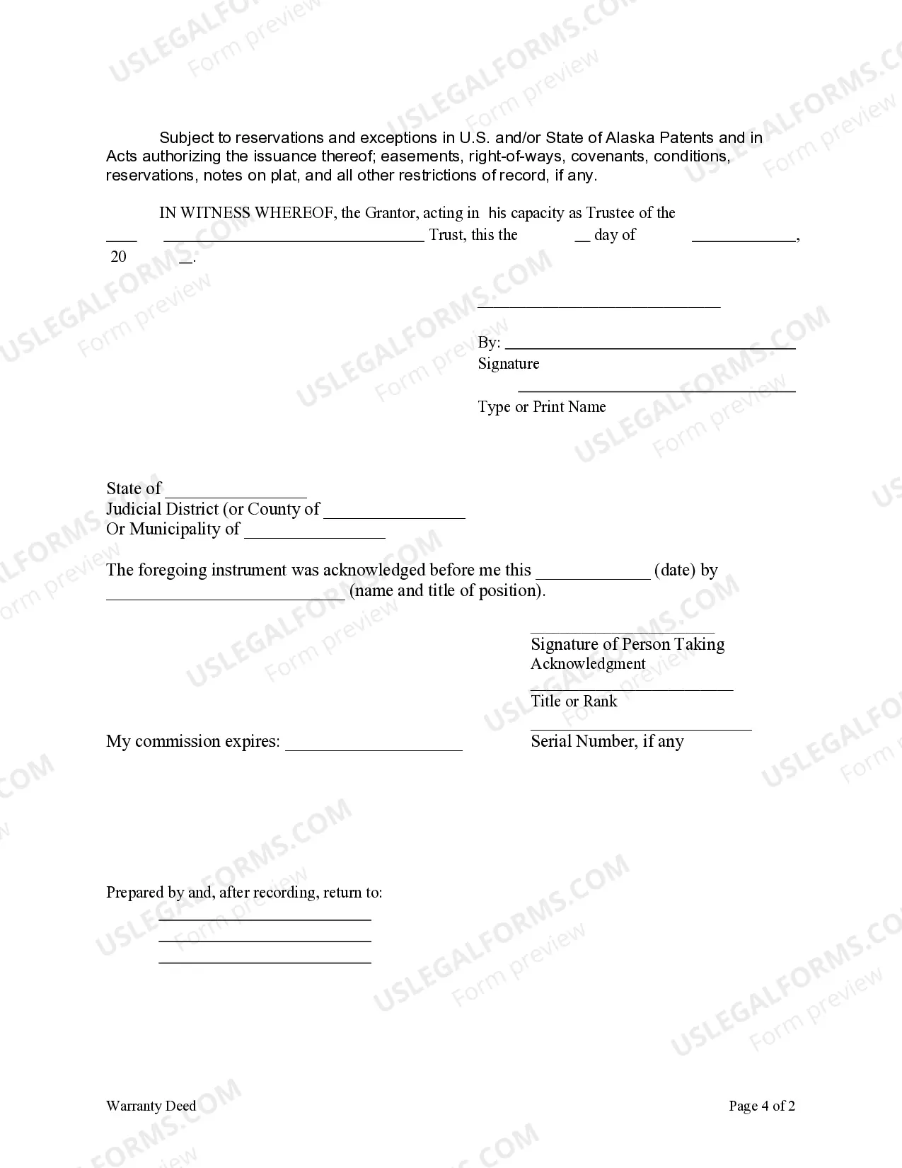 Preview Warranty Deed - Trust to an Individual
