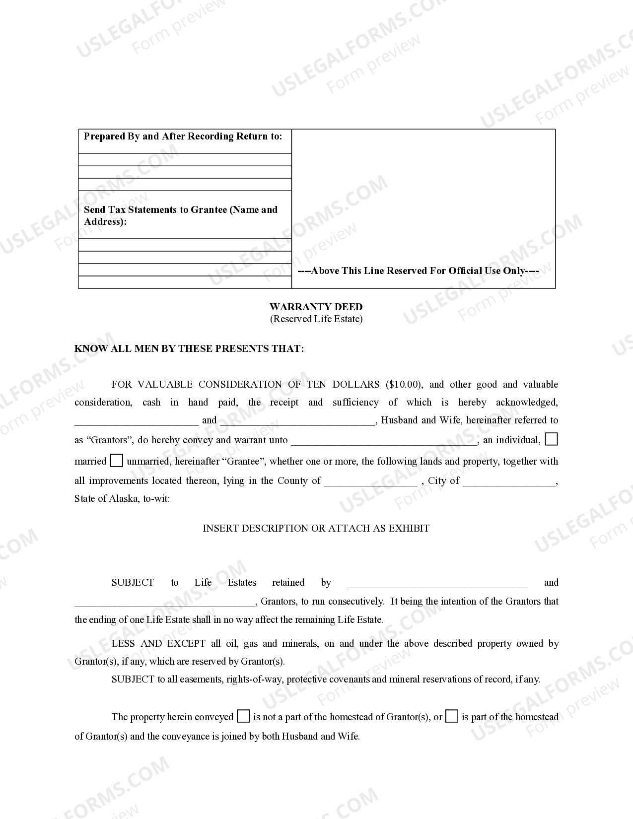 Life Estate Deed Alaska With Powers US Legal Forms