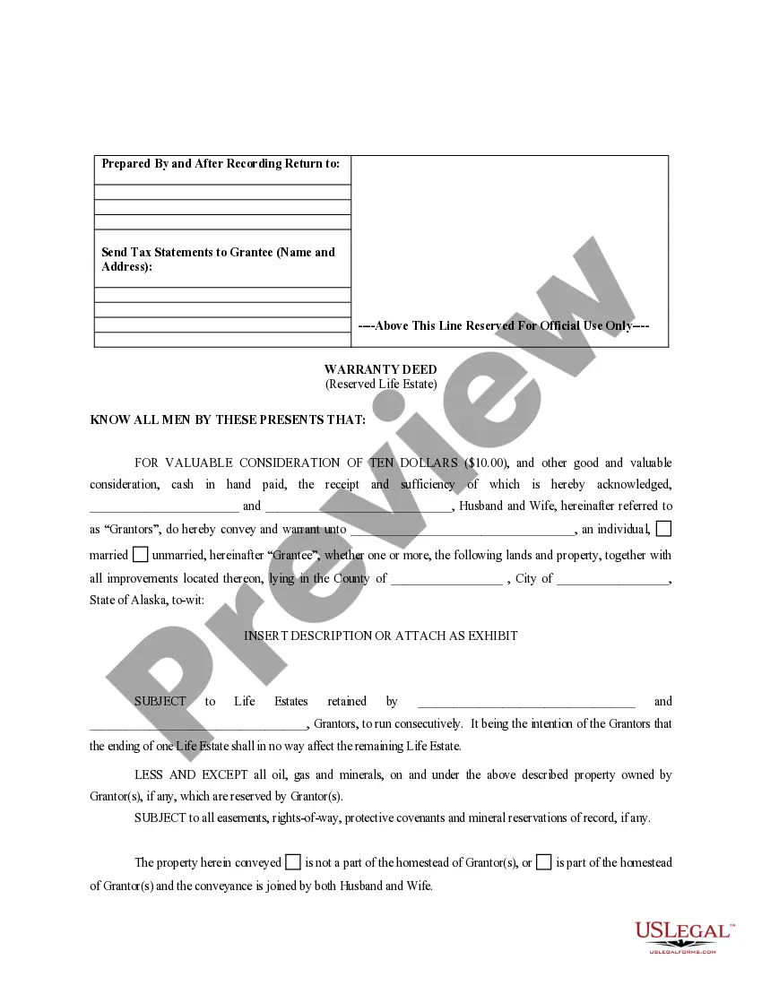 Preview Warranty Deed to Child Reserving a Life Estate in the Parents