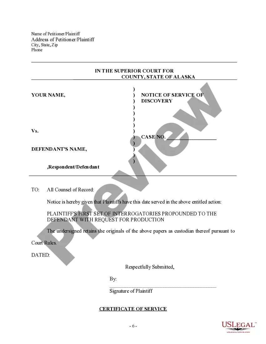 Preview Discovery Interrogatories from Plaintiff to Defendant with Production Requests