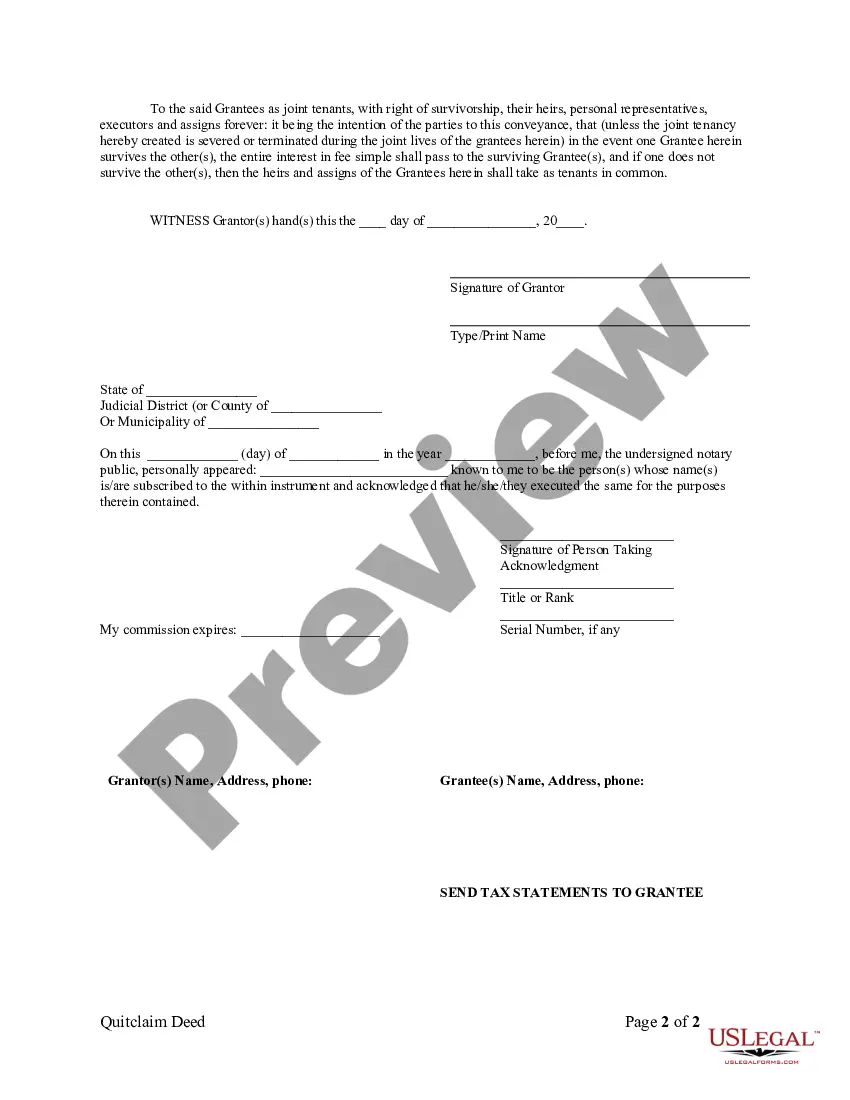Preview Quitclaim Deed from Individual to Two Individuals in Joint Tenancy