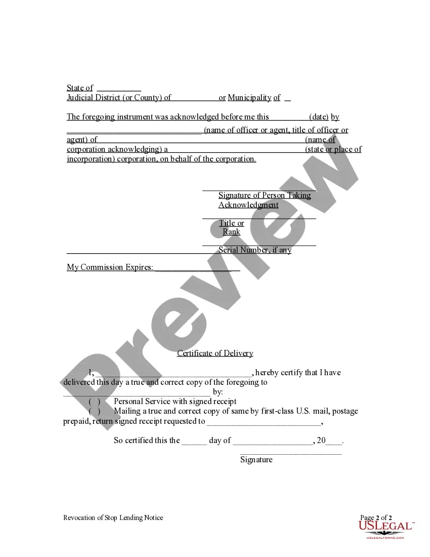 Preview Revocation of Stop Lending Notice - Individual