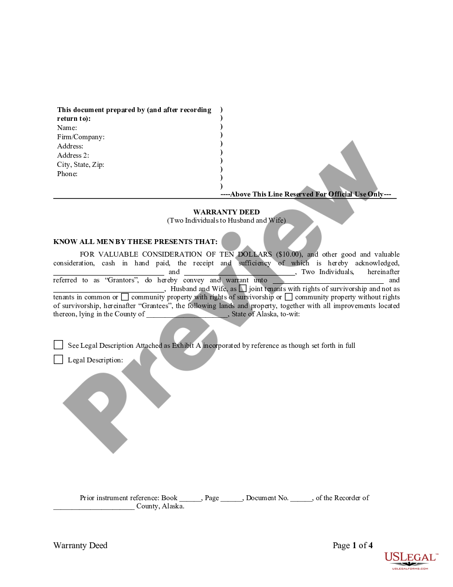 form Warranty Deed from two Individuals to Husband and Wife preview