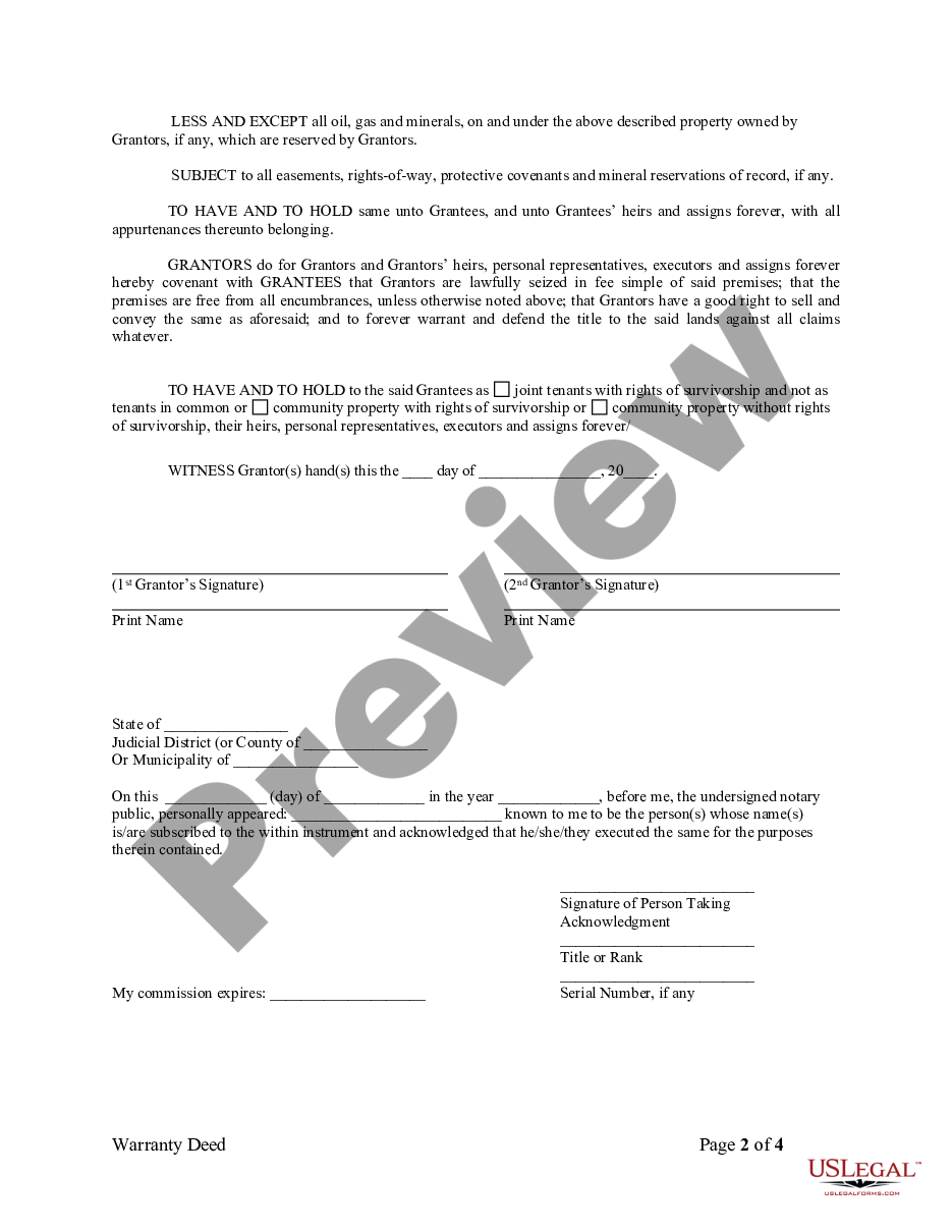 page 1 Warranty Deed from two Individuals to Husband and Wife preview