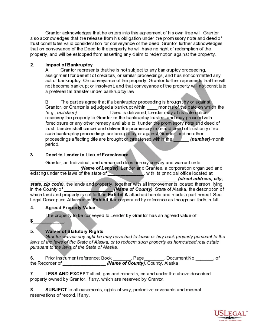 Preview Conveyance of Deed to Lender in Lieu of Foreclosure