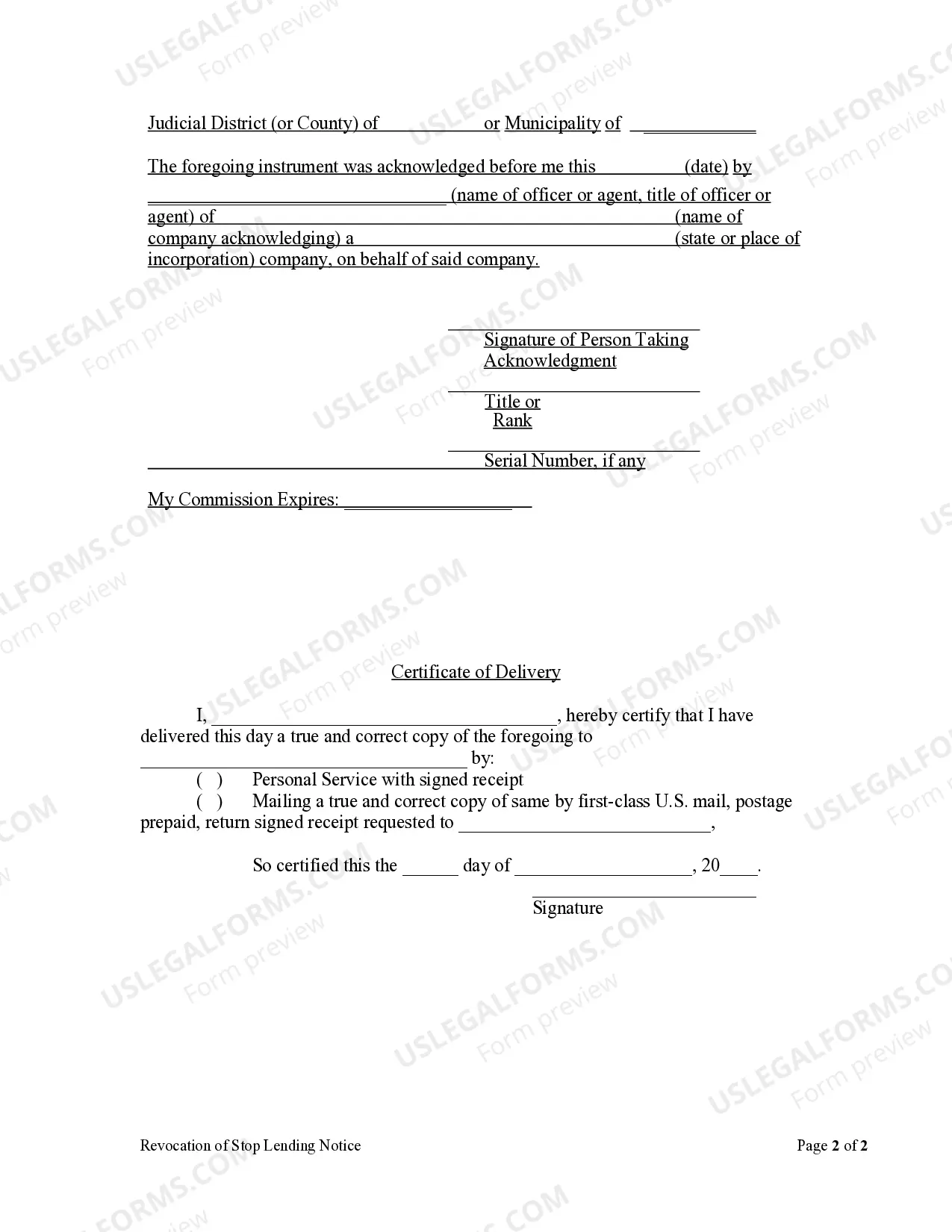 Preview Revocation of Stop Lending Notice by Corporation