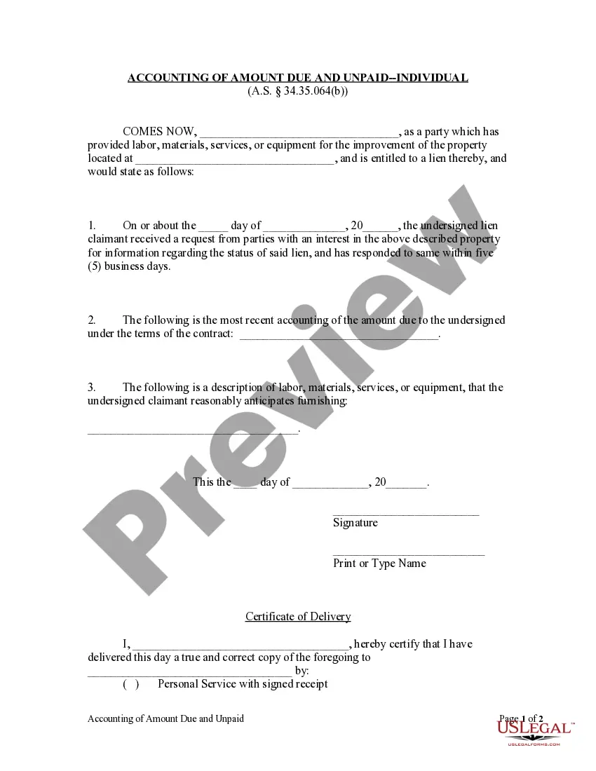 Preview Accounting of Amount Due and Unpaid - Individual
