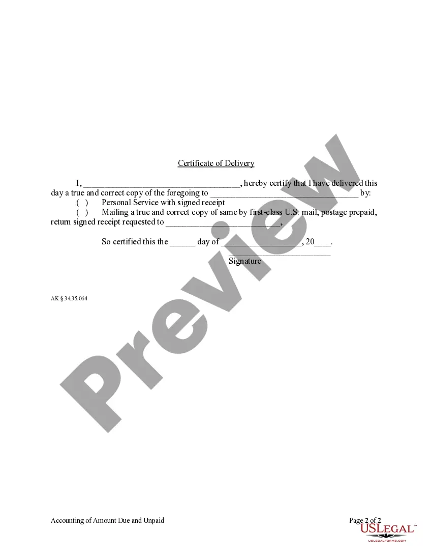 Preview Accounting of Amount Due and Unpaid - Corporation