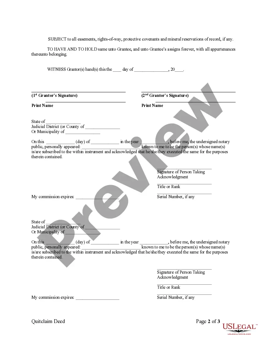 Preview Quitclaim Deed by Two Individuals to Corporation