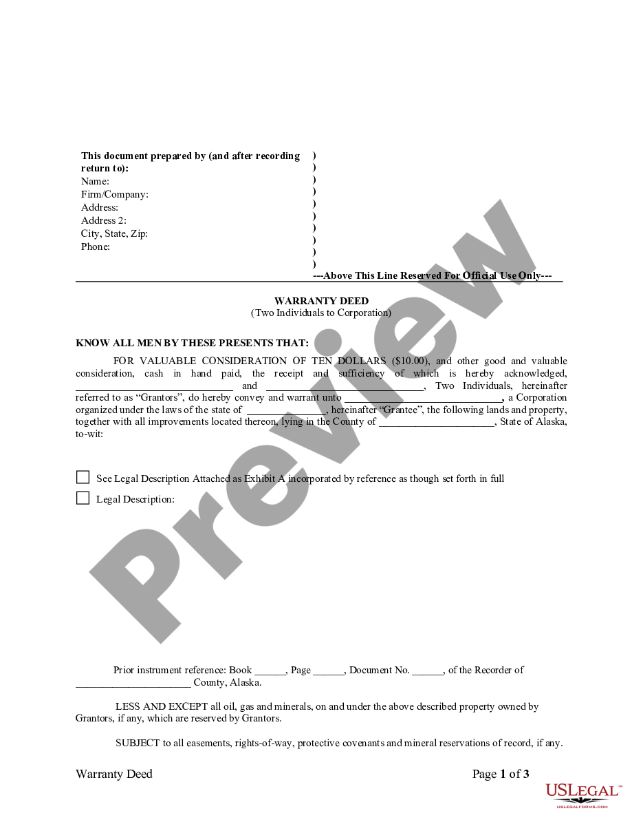 page 0 Warranty Deed from two Individuals to Corporation preview