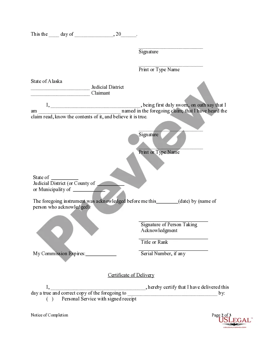 Preview Notice of Completion by Individual