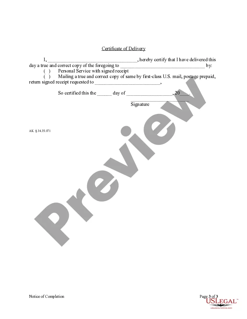 Preview Notice of Completion by Corporation