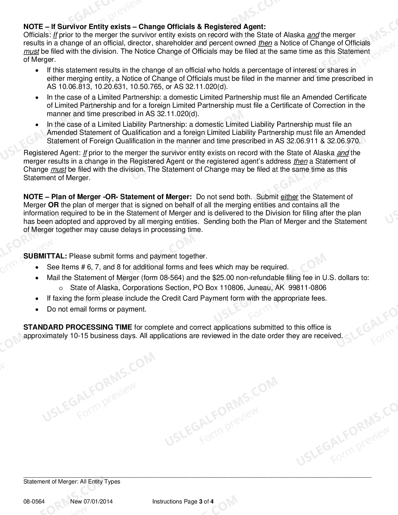 Preview Statement of Merger - All Entity Types - Under AS 10-55 Only