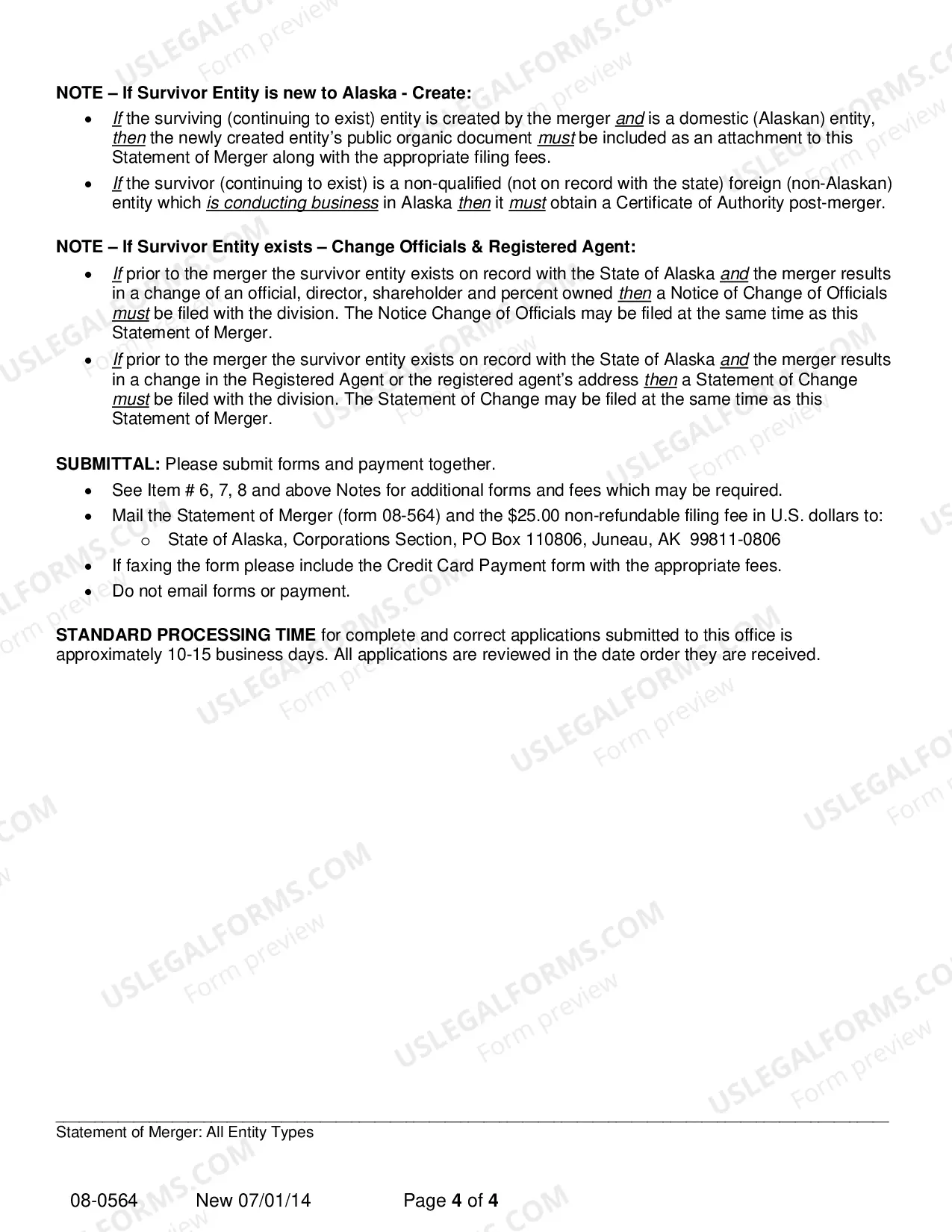 Preview Statement of Merger - All Entity Types - Under AS 10-55 Only