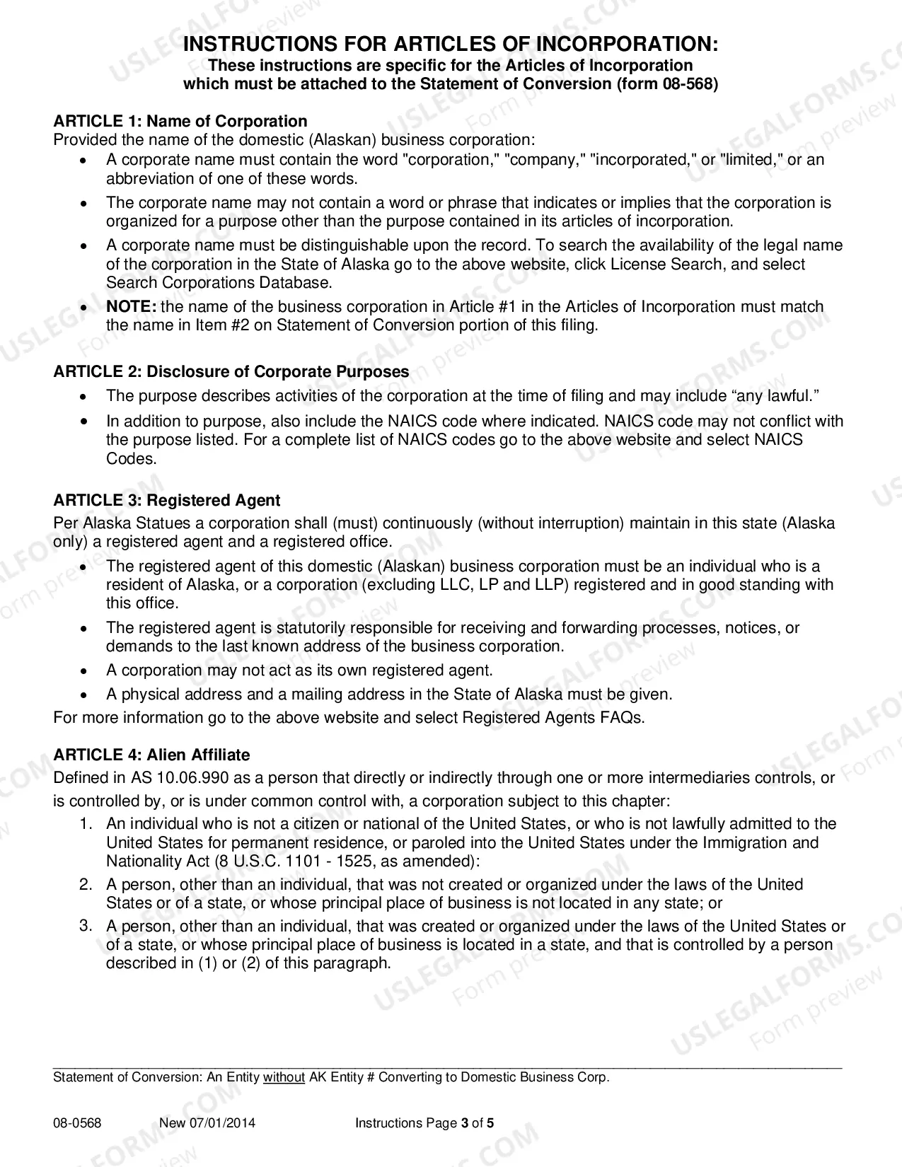 Preview Statement of Conversion - Entity without AK Entity Number Converting to Domestic Business Corporation