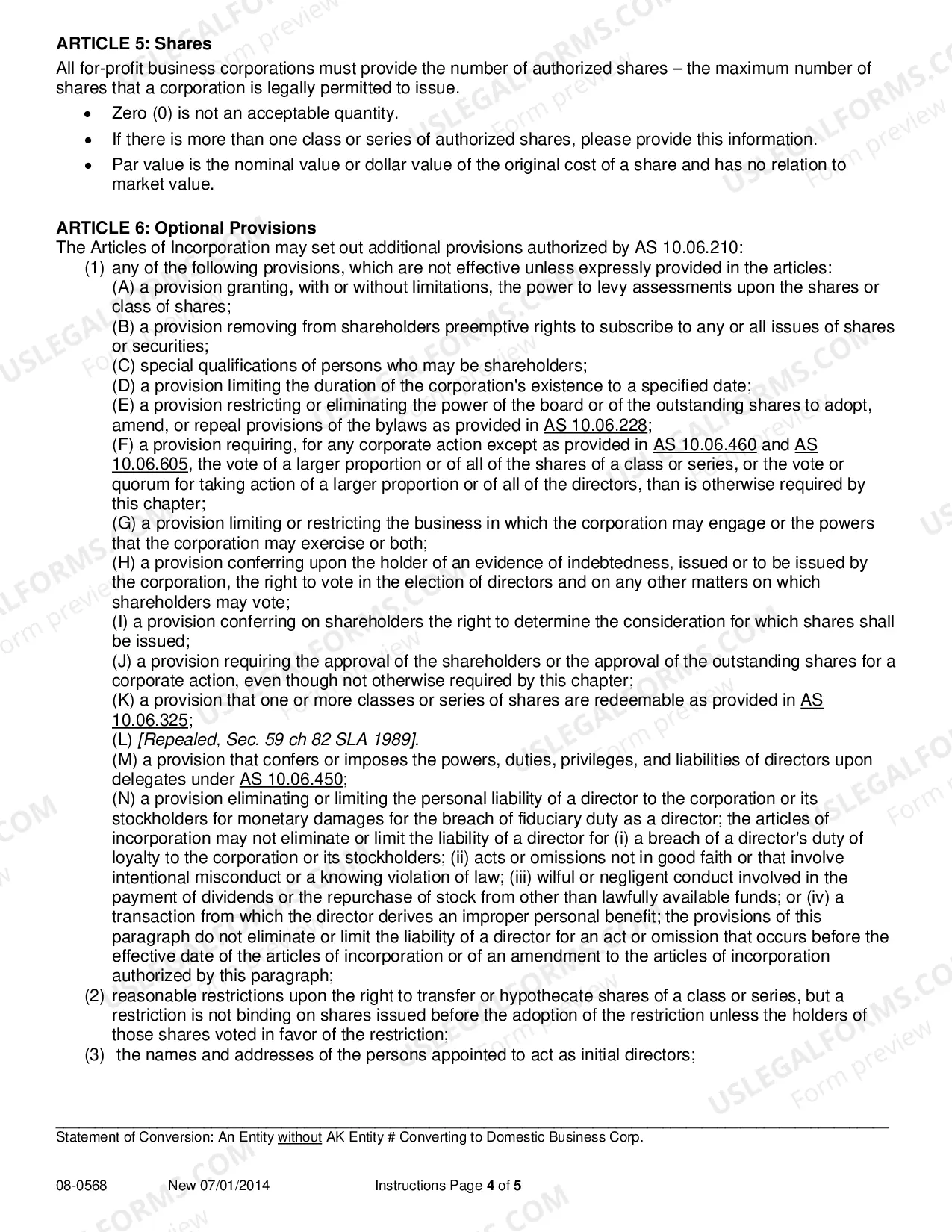 Preview Statement of Conversion - Entity without AK Entity Number Converting to Domestic Business Corporation