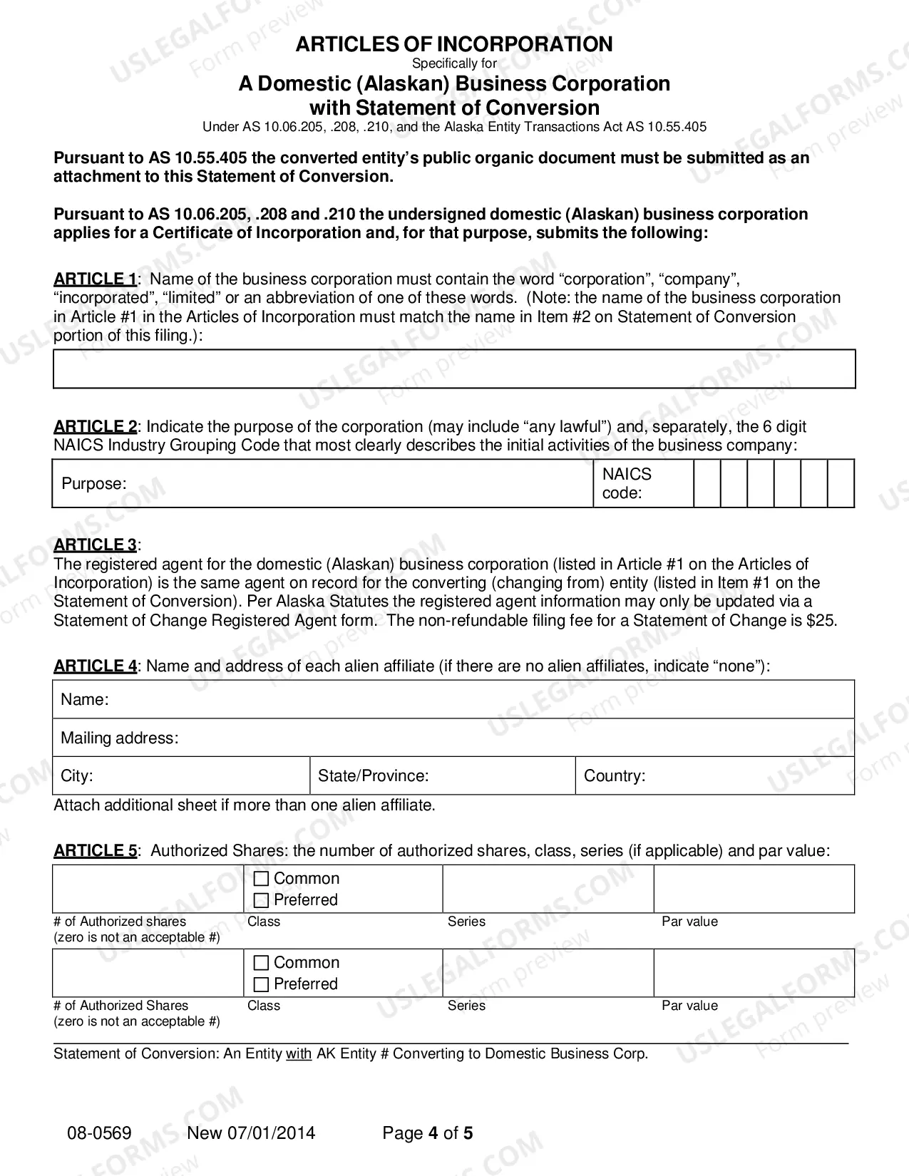 Preview Statement of Conversion - Entity with AK Entity Number Converting to Domestic Business Corporation