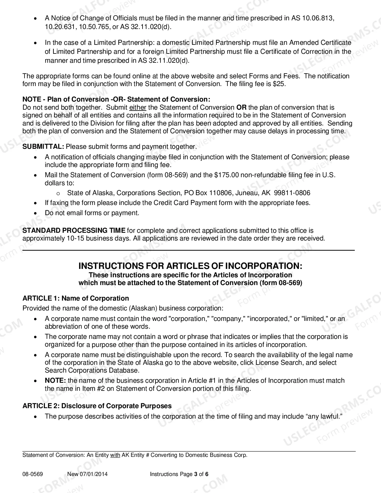 Preview Statement of Conversion - Entity with AK Entity Number Converting to Domestic Business Corporation