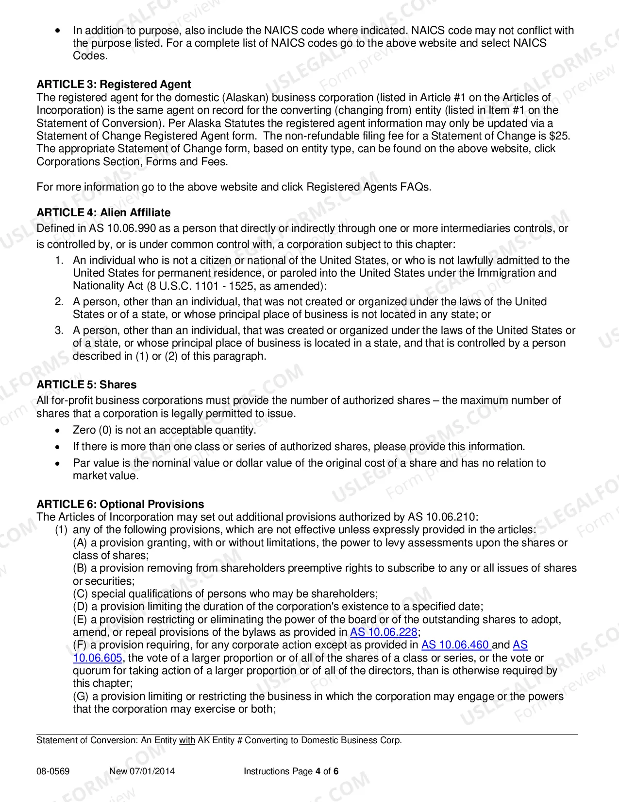 Preview Statement of Conversion - Entity with AK Entity Number Converting to Domestic Business Corporation