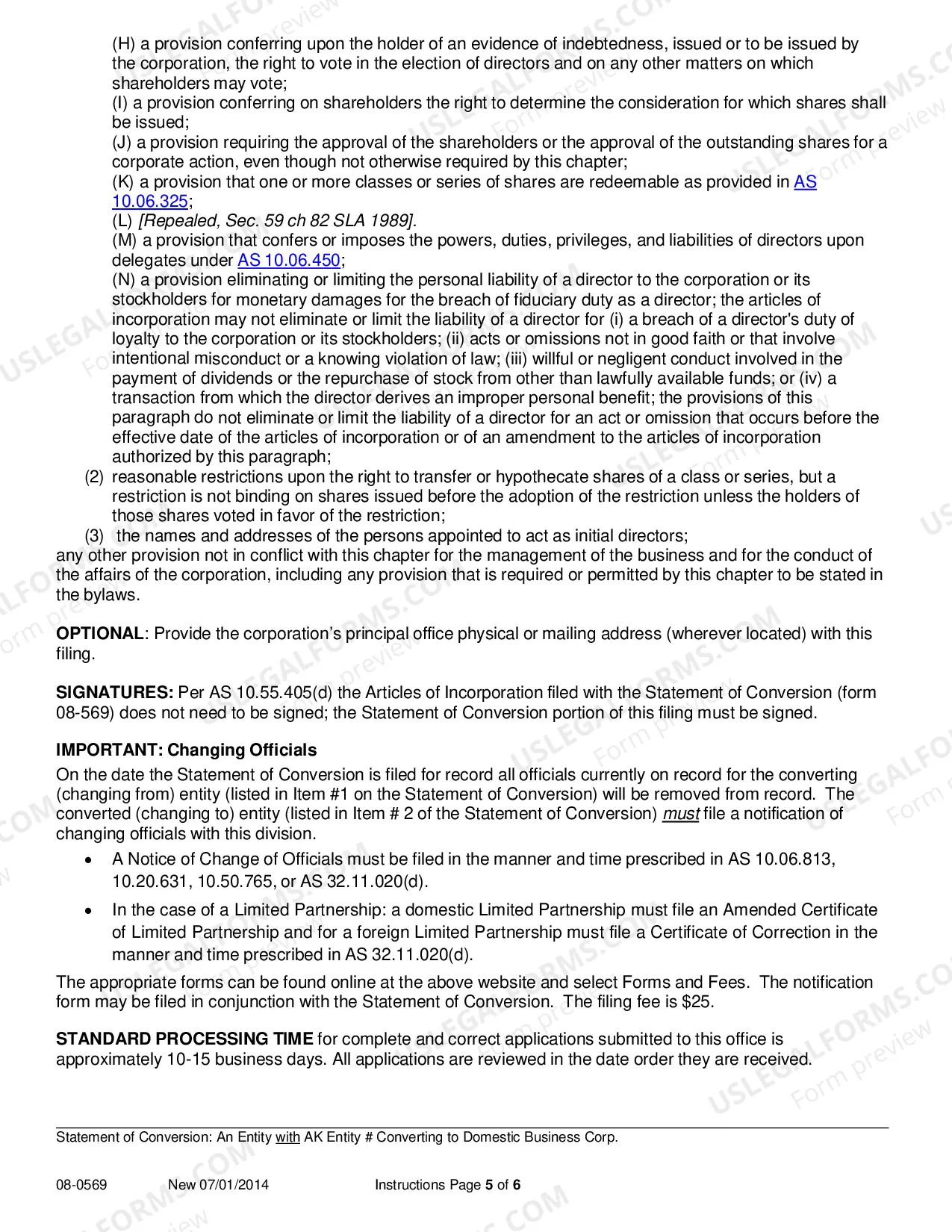 Preview Statement of Conversion - Entity with AK Entity Number Converting to Domestic Business Corporation