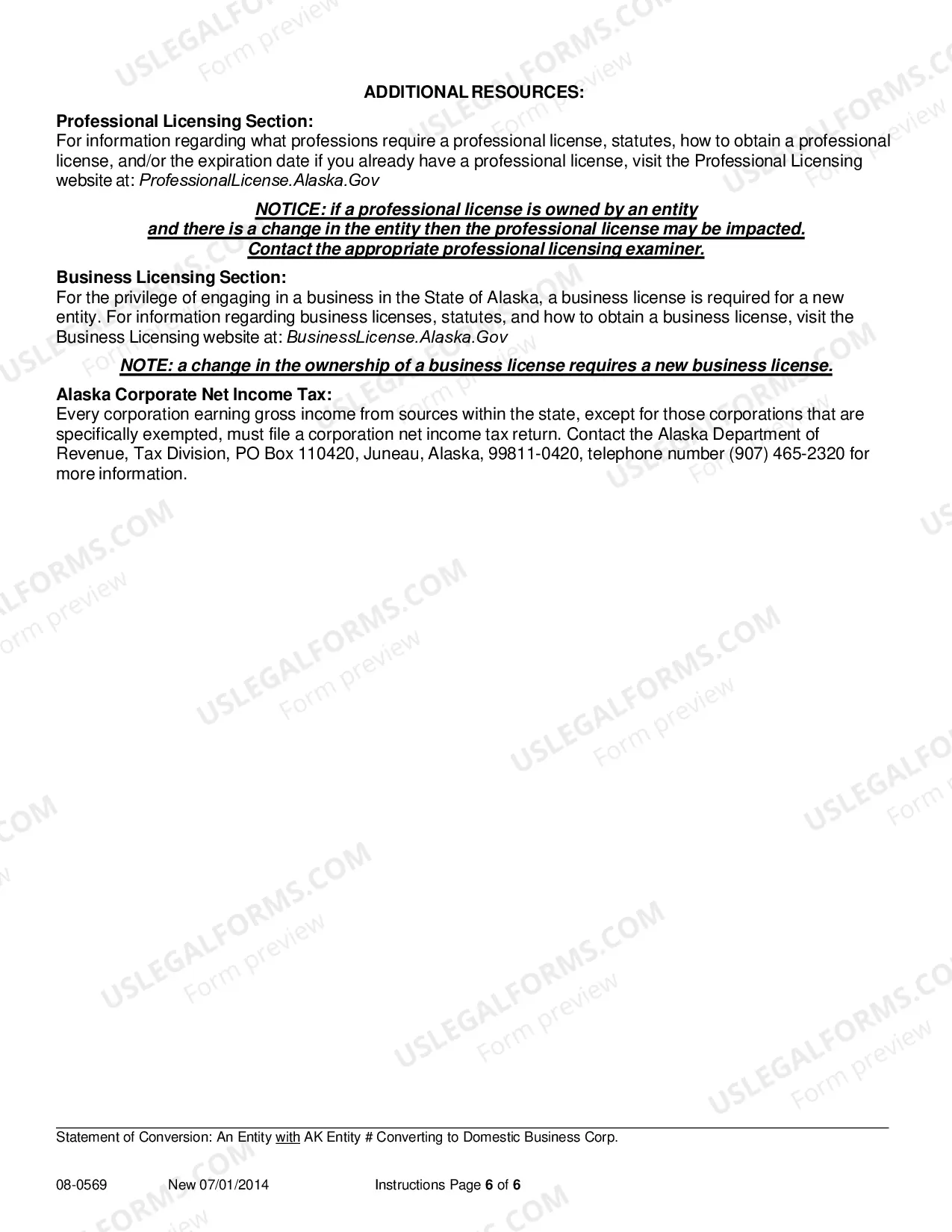 Preview Statement of Conversion - Entity with AK Entity Number Converting to Domestic Business Corporation
