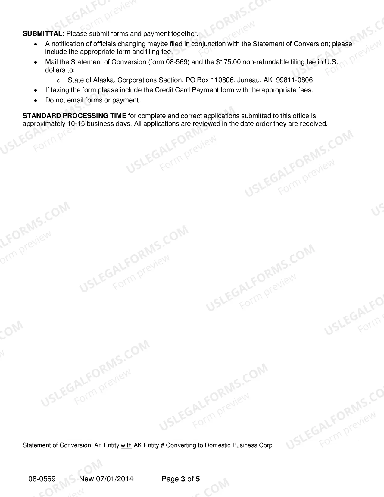 Preview Statement of Conversion - Entity with AK Entity Number Converting to Domestic Business Corporation
