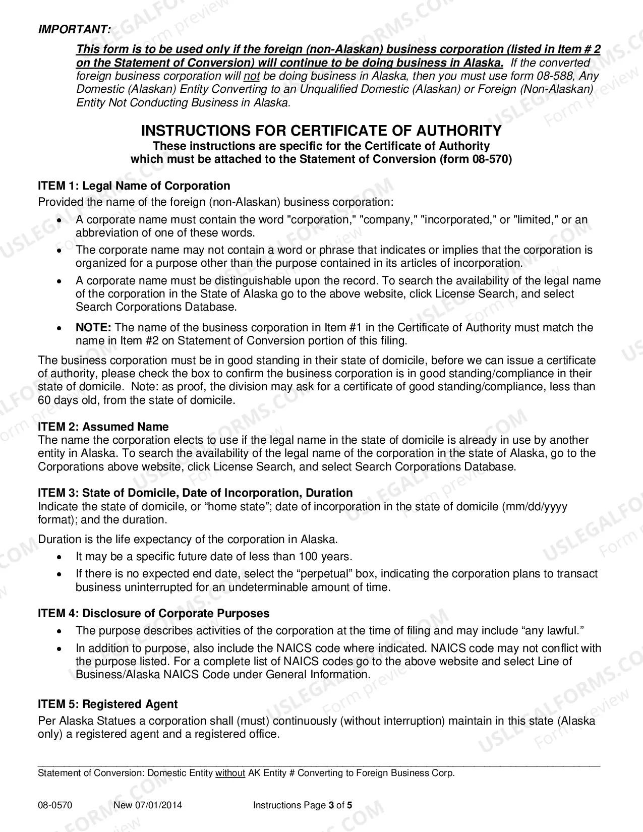 Preview Statement of Conversion - Domestic Entity without AK Entity Number Converting to Foreign Business Corporation