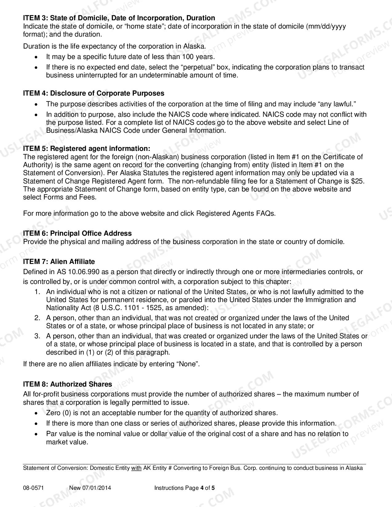 Preview Statement of Conversion - Domestic Entity with AK Entity Number Converting to Foreign Business Corporation