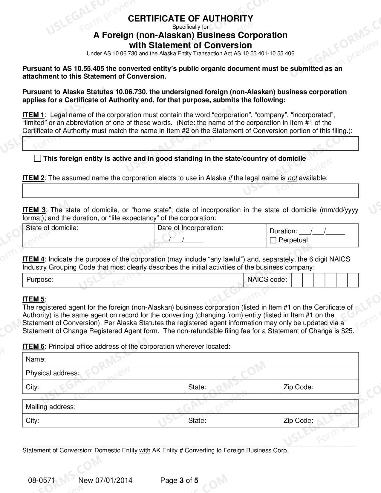 Preview Statement of Conversion - Domestic Entity with AK Entity Number Converting to Foreign Business Corporation