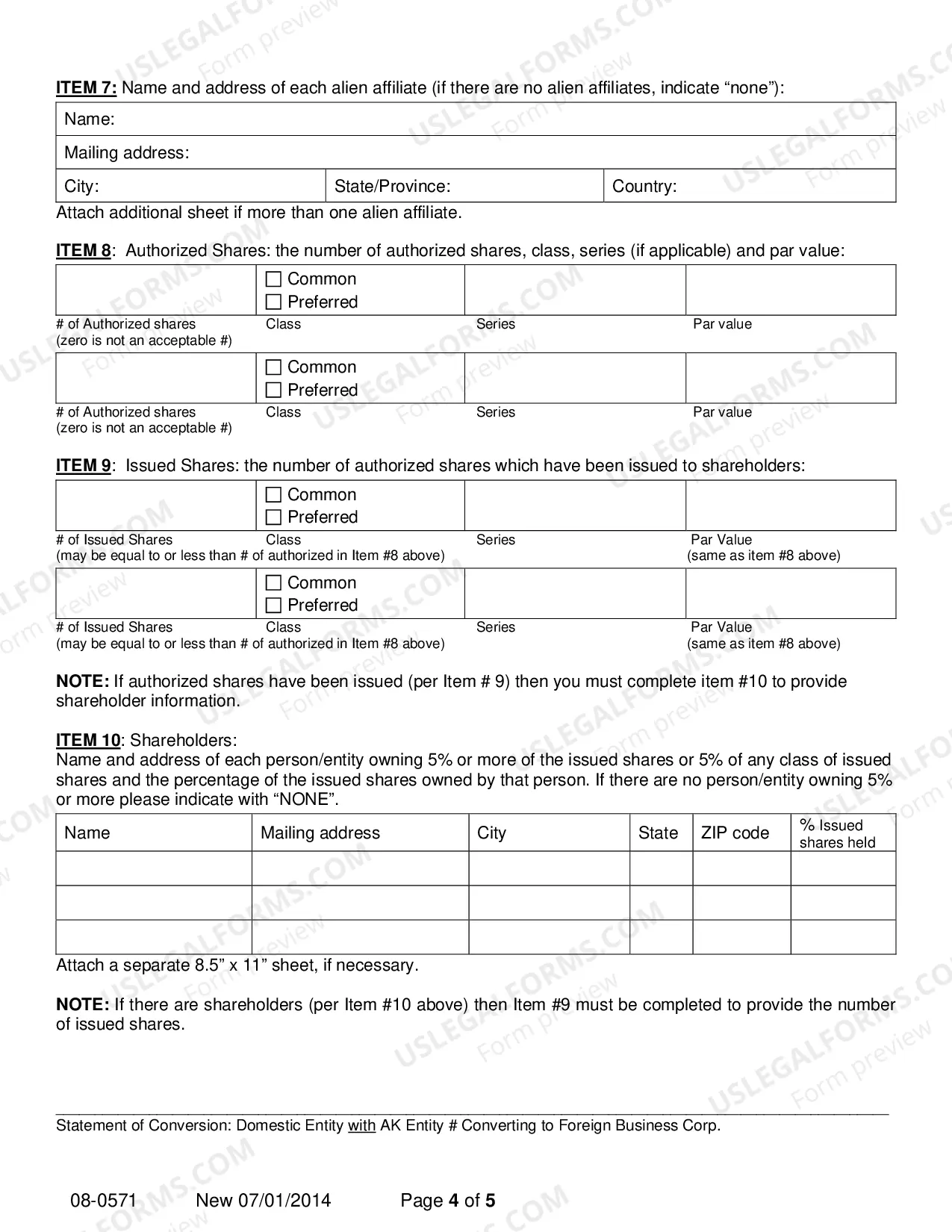 Preview Statement of Conversion - Domestic Entity with AK Entity Number Converting to Foreign Business Corporation