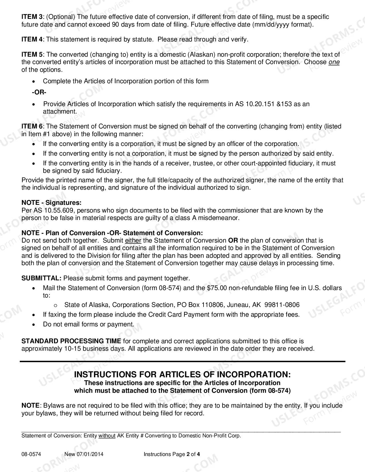 Preview Statement of Conversion - Entity without AK Entity Number Converting to Domestic Nonprofit Corporation