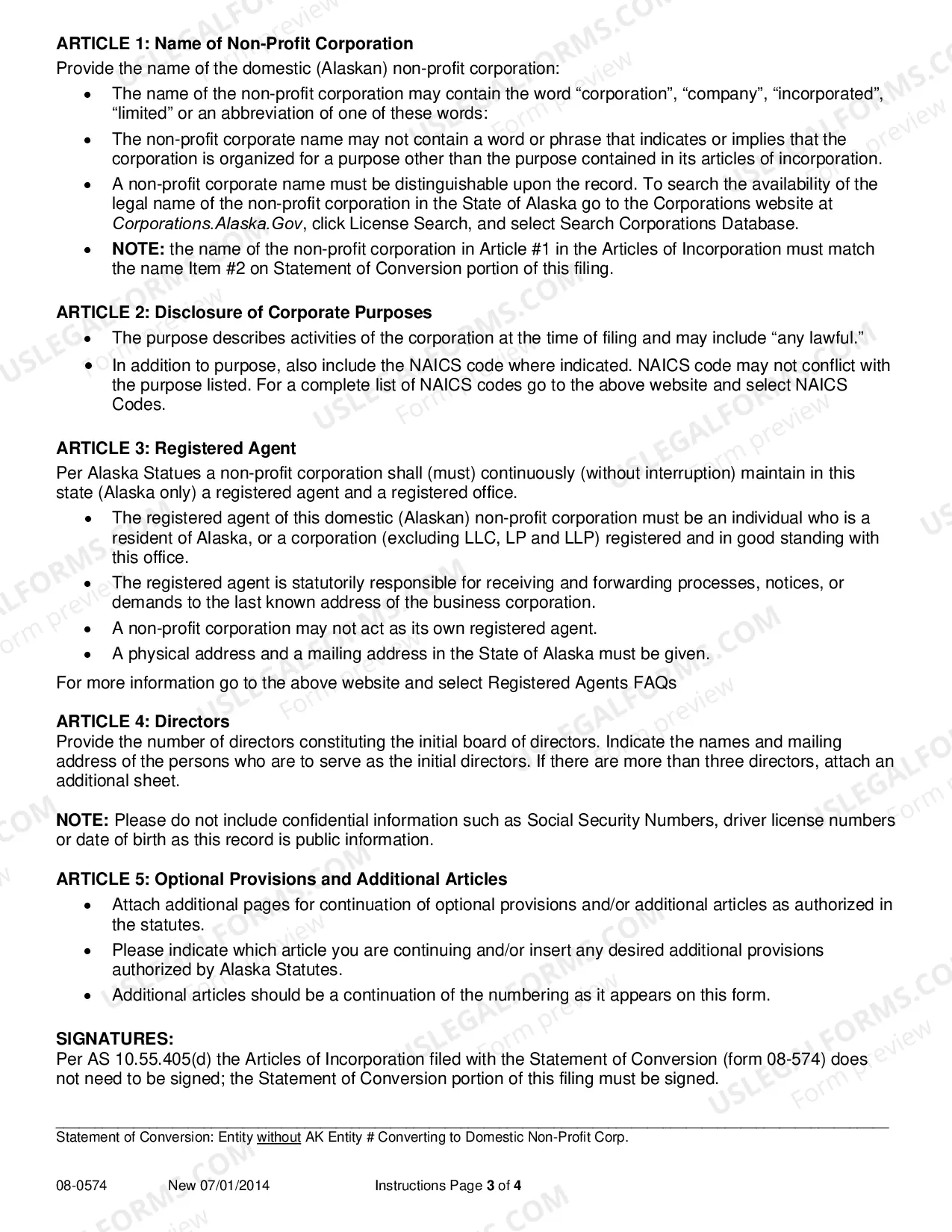 Preview Statement of Conversion - Entity without AK Entity Number Converting to Domestic Nonprofit Corporation