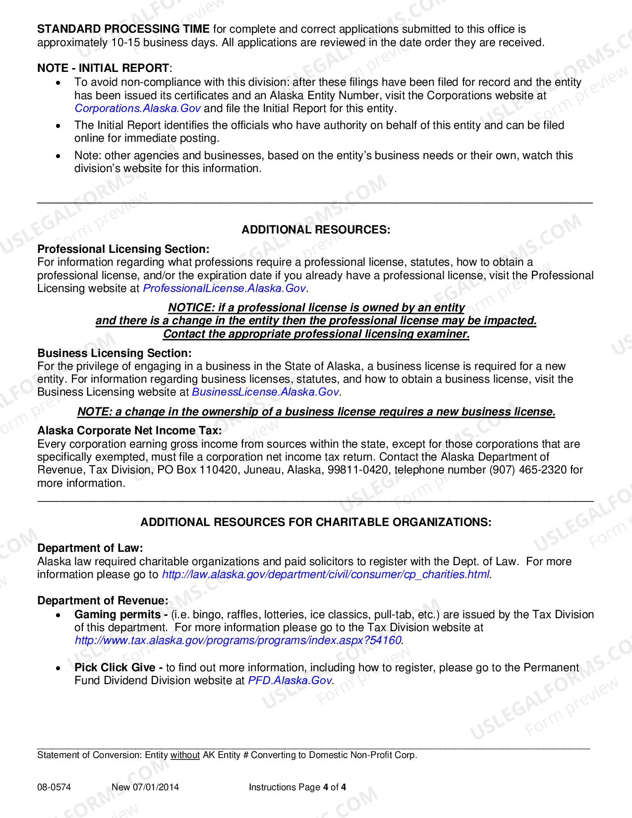 Preview Statement of Conversion - Entity without AK Entity Number Converting to Domestic Nonprofit Corporation