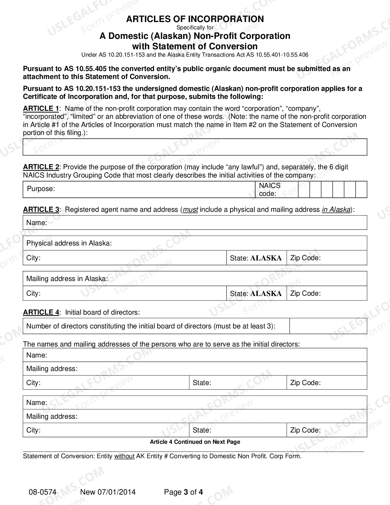 Preview Statement of Conversion - Entity without AK Entity Number Converting to Domestic Nonprofit Corporation