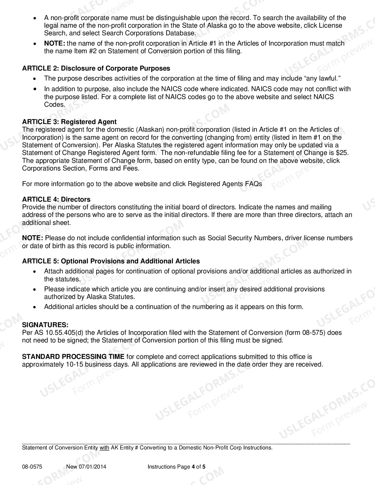 Preview Statement of Conversion - Entity with AK Entity Number Converting to Domestic Nonprofit Corporation