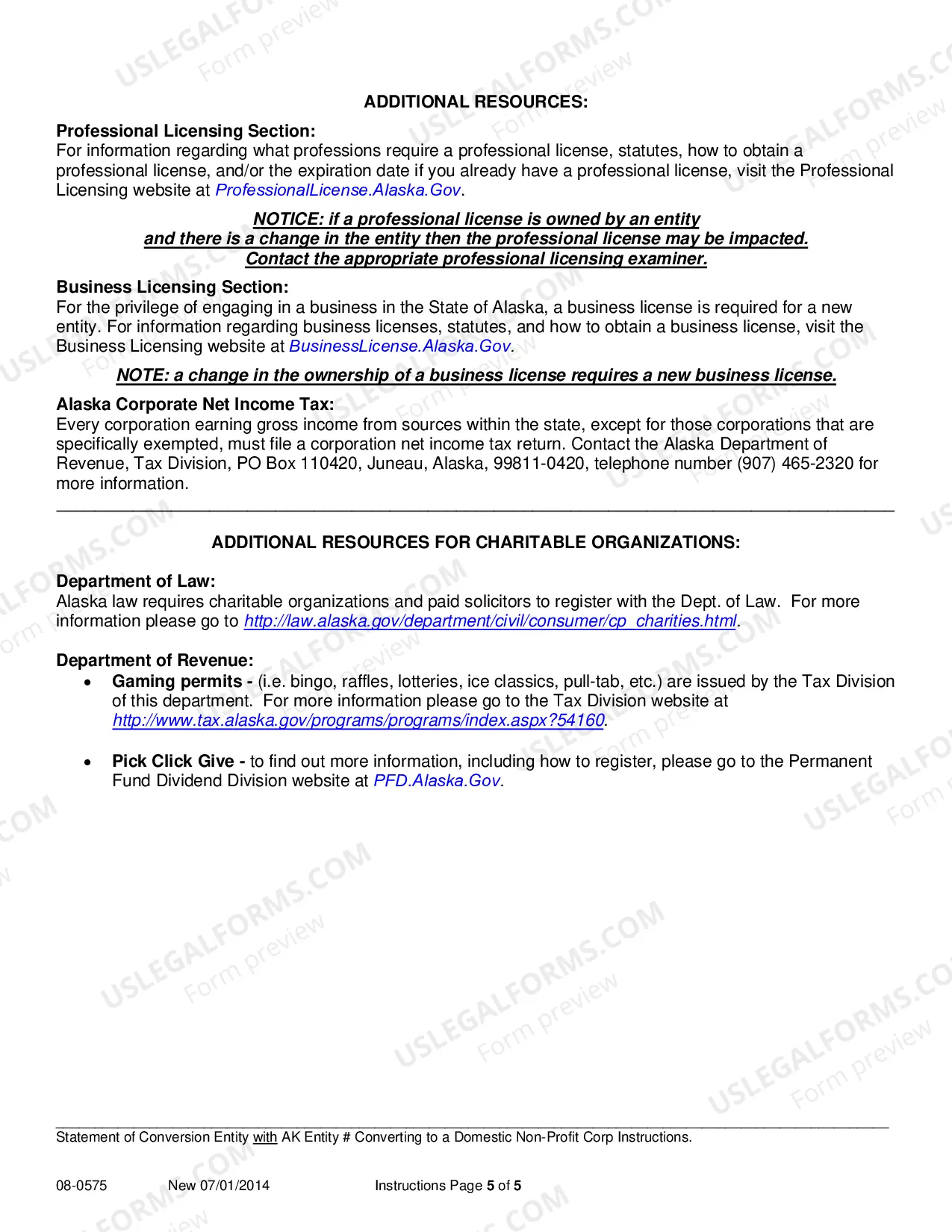 Preview Statement of Conversion - Entity with AK Entity Number Converting to Domestic Nonprofit Corporation