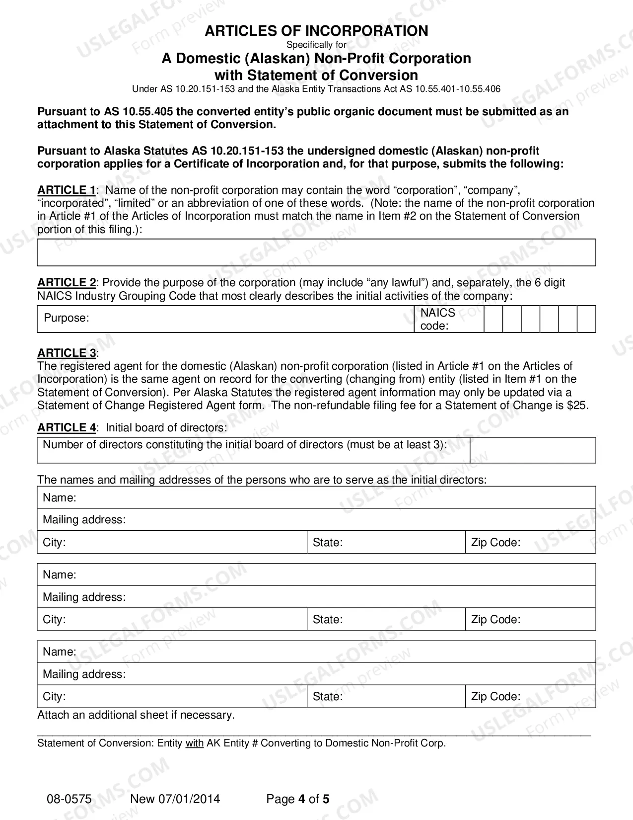 Preview Statement of Conversion - Entity with AK Entity Number Converting to Domestic Nonprofit Corporation