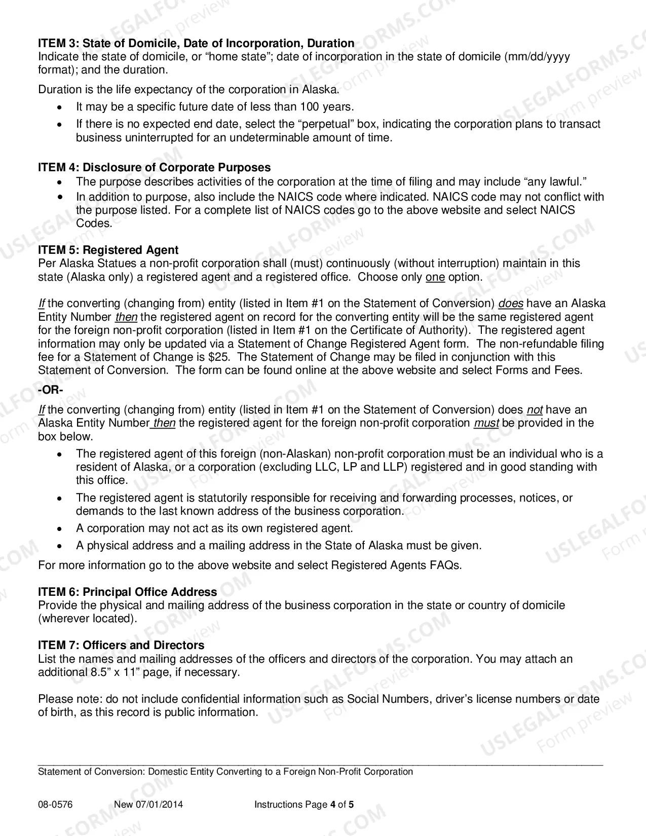 Preview Statement of Conversion - Domestic Entity Converting to Foreign Nonprofit Corporation