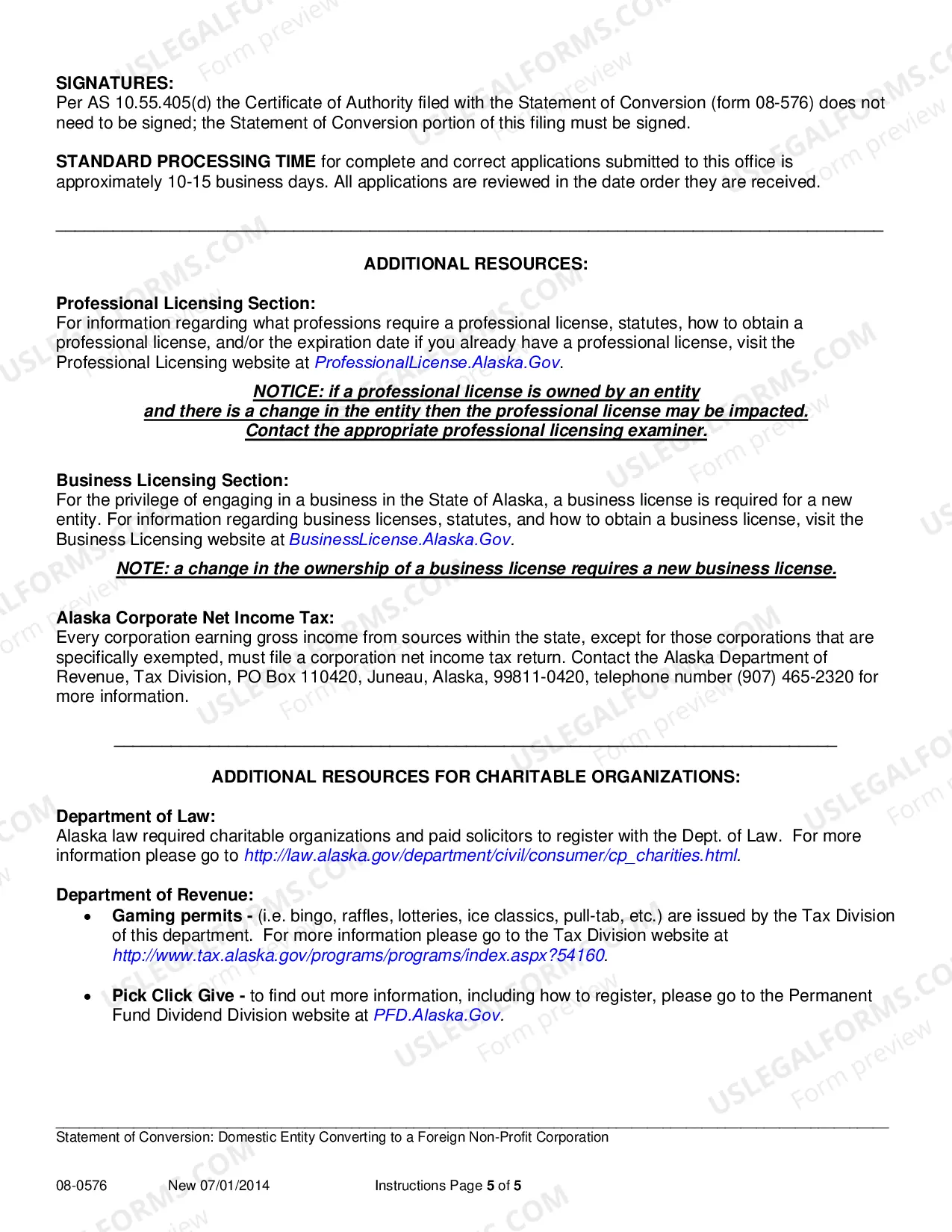 Preview Statement of Conversion - Domestic Entity Converting to Foreign Nonprofit Corporation
