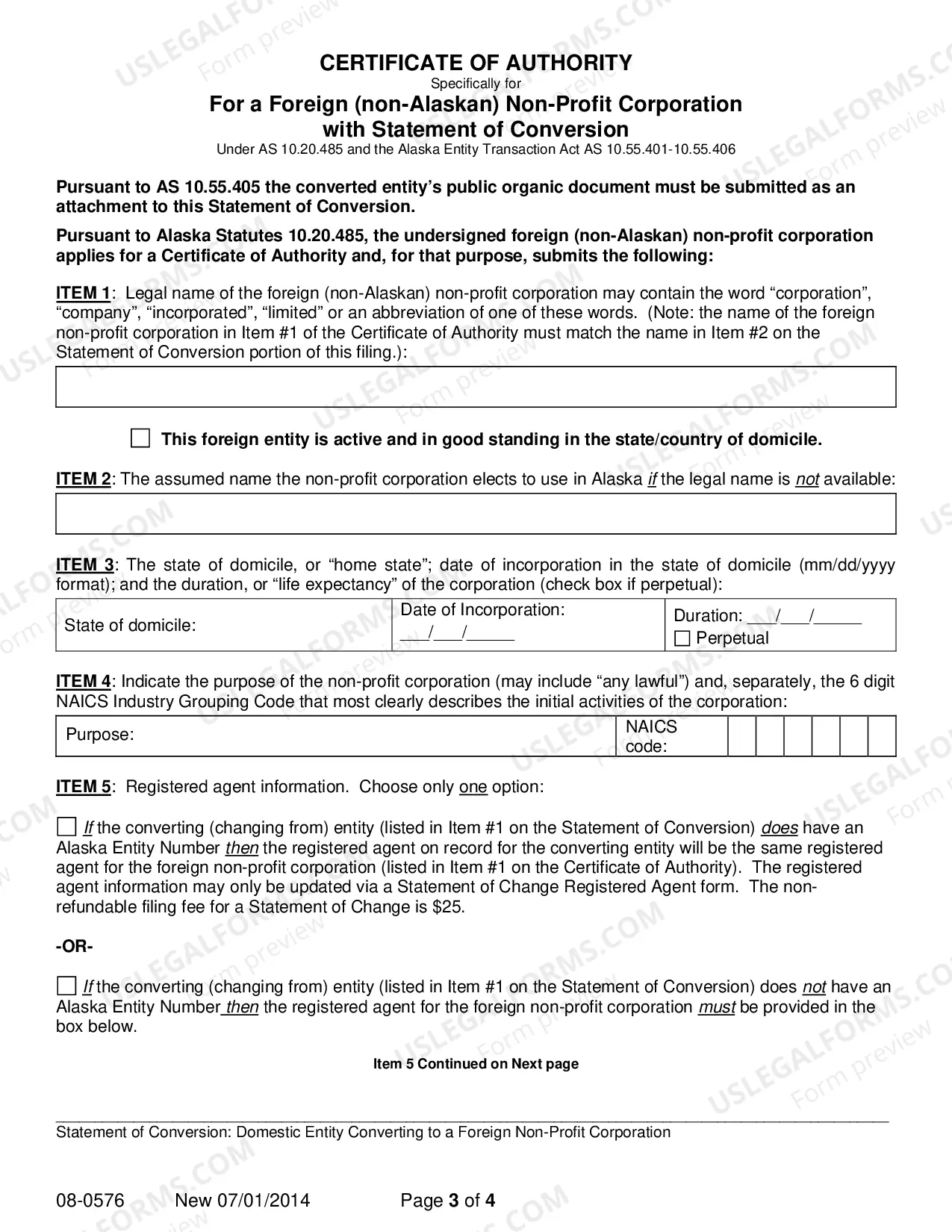 Preview Statement of Conversion - Domestic Entity Converting to Foreign Nonprofit Corporation