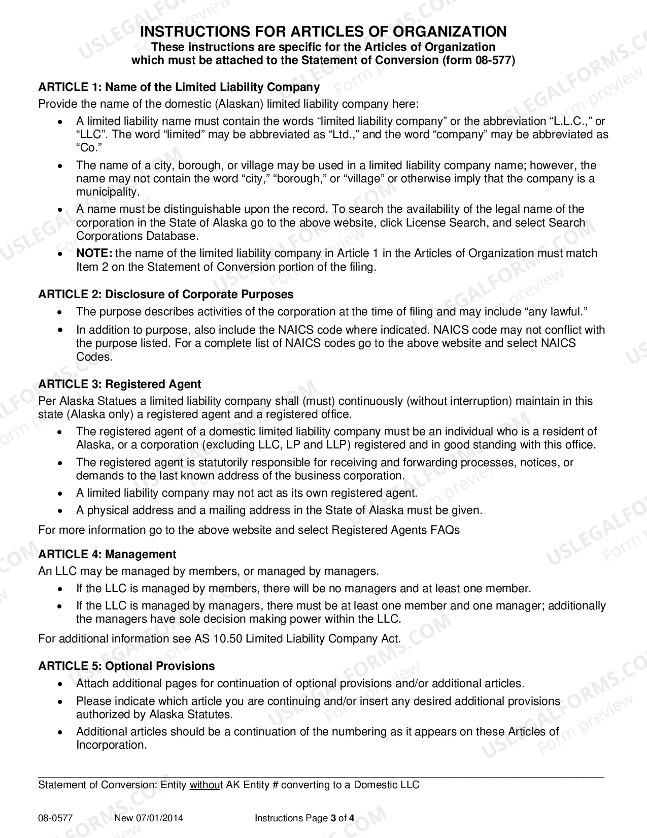 Preview Statement of Conversion - Entity without AK Entity Number Converting to Domestic LLC