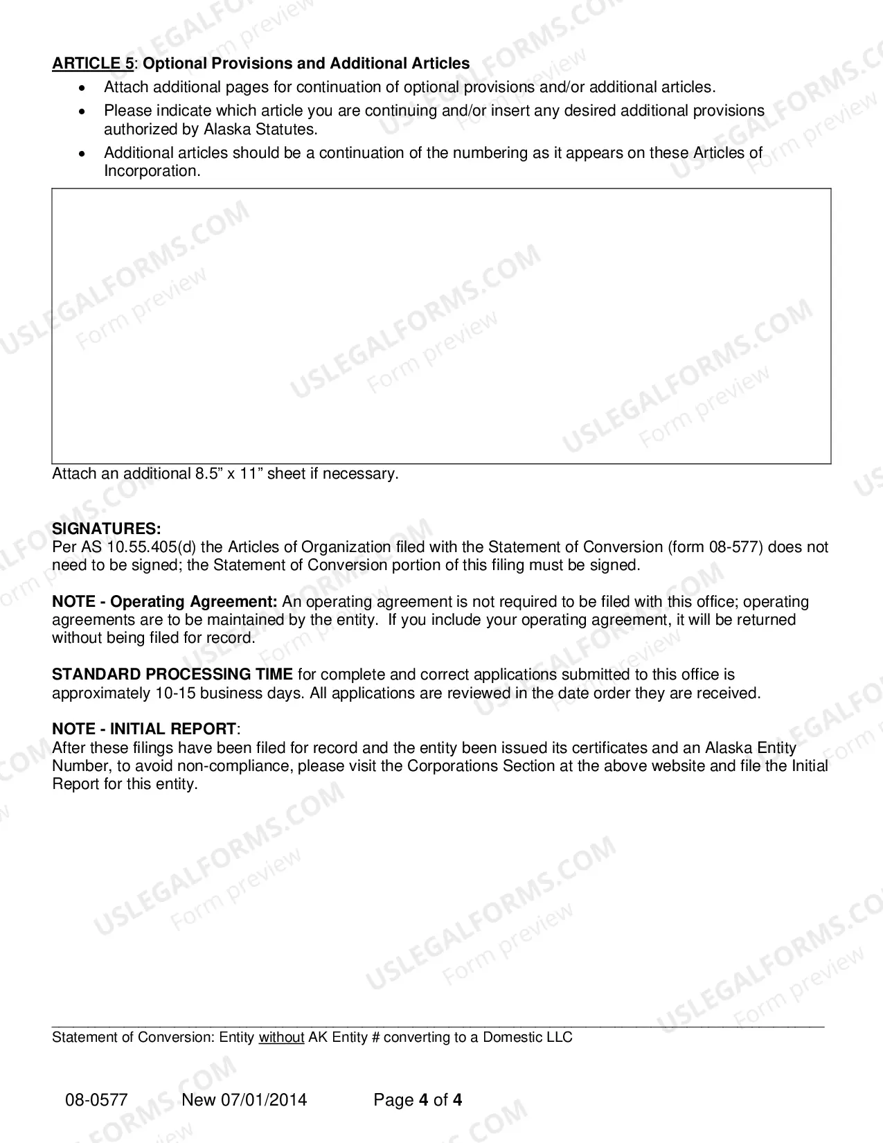 Preview Statement of Conversion - Entity without AK Entity Number Converting to Domestic LLC